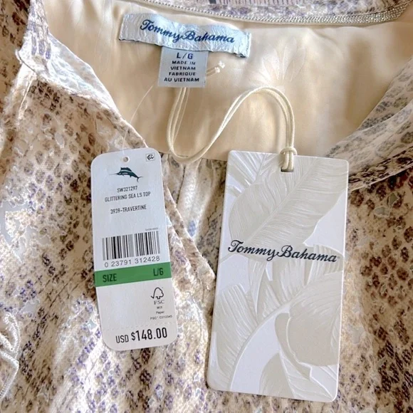 Tommy Bahama Neutral Snake-Print Peasant Blouse - Picture 7 of 7